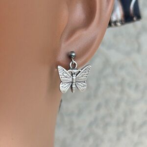 925 Brushed Sterling Silver Butterfly Dangle Earrings